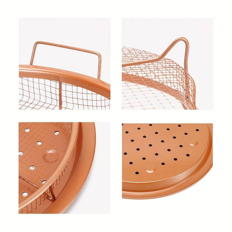 Set Of 2 Pcs Air Fryer Tray, Double Non Stick Crisper Tray, Multifunction Roasting Frying Basket, Heat Resistance Oven Grill Pan Basket, Cooling Grill Pan Plate With Handles Set Of 2 Pcs Air Fryer Tray, Double Non Stick Crisper Tray, Multifunction Roasting Frying Basket, Heat Resistance Oven Grill Pan Basket, Cooling Grill Pan Plate With Handles